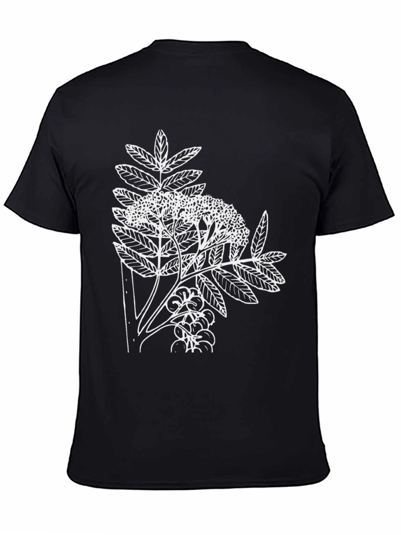 Botanical Print Tee - Black Cotton Casual T-Shirt