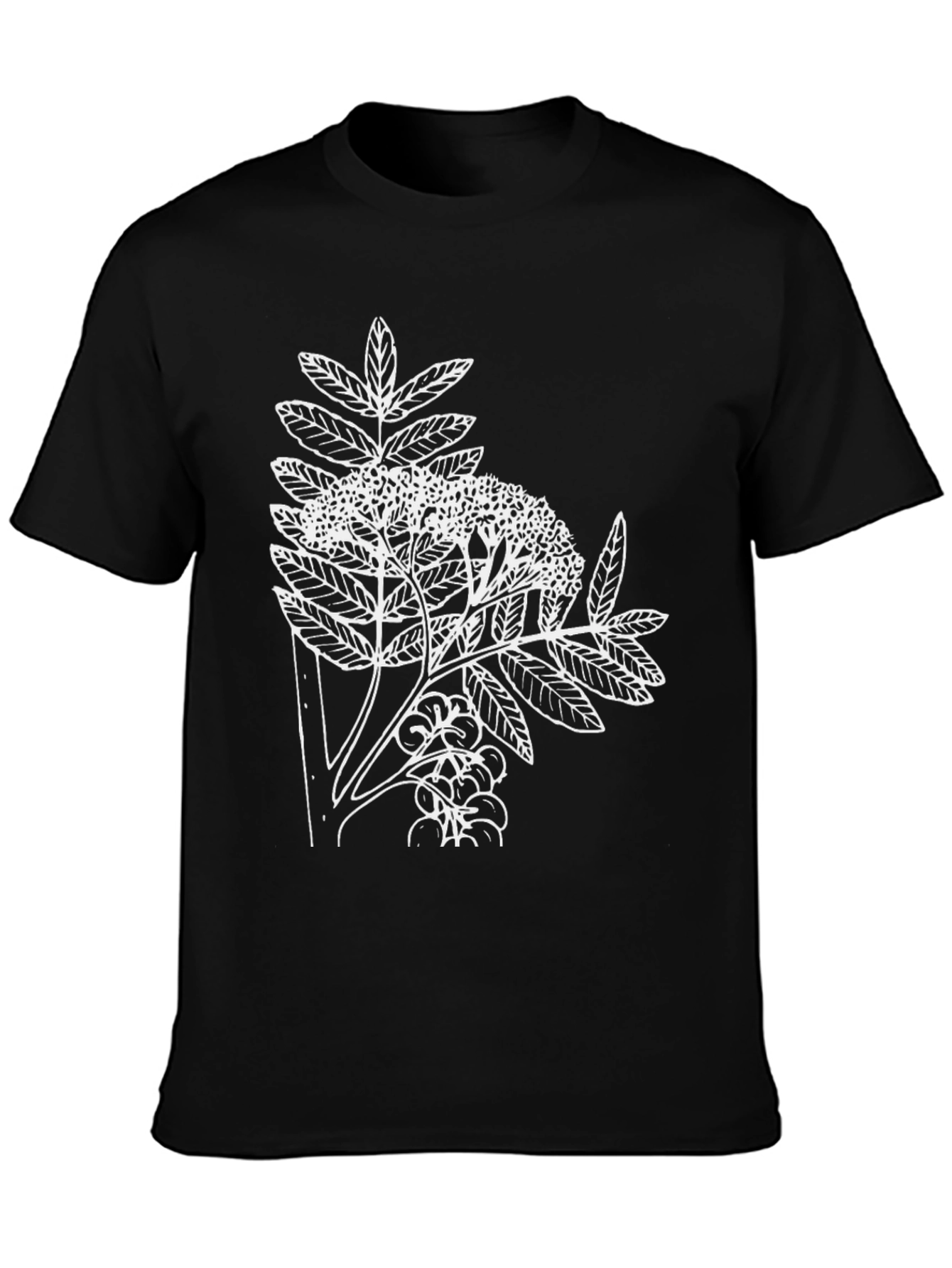 Botanical Print Tee - Black Cotton Casual T-Shirt